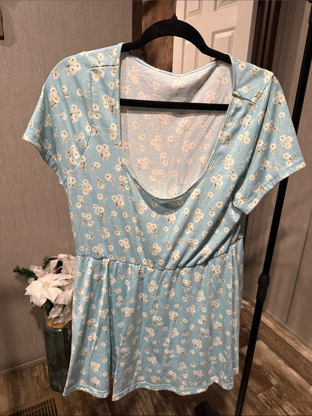 SHEIN Light Blue Floral Short Sleeve Jumpsuit Romper